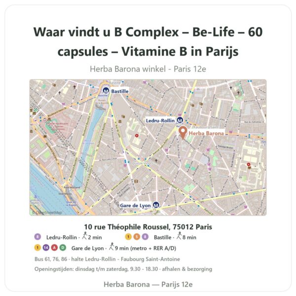Waar vindt u B Complex – Be-Life – 60 capsules – Vitamine B in Parijs - winkelplattegrond Herba Barona Paris 12e