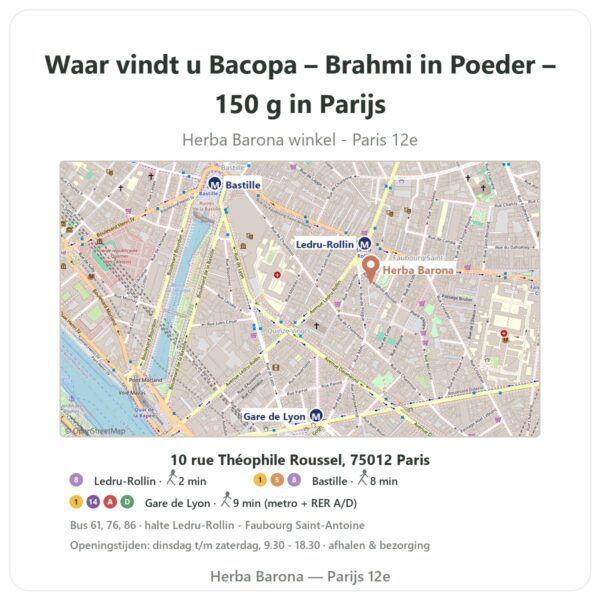 Waar vindt u Bacopa – Brahmi in Poeder – 150 g in Parijs - winkelplattegrond Herba Barona Paris 12e
