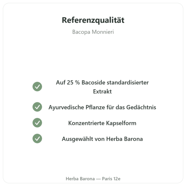 Bacopa Monnieri (Bacoside) Extrakt – 60 Kapseln Qualität Paris Herba Barona