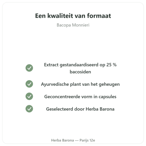Bacopa Monnieri (bacosiden) Extract – Flacon van 60 capsules kwaliteit Paris Herba Barona