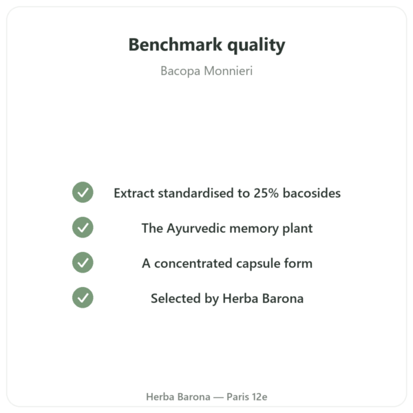 Bacopa Monnieri (Bacosides) Extract - 60 capsules quality Paris Herba Barona