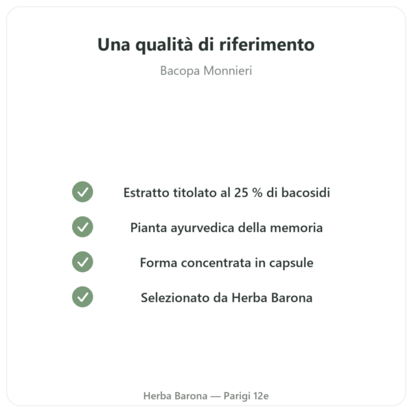 Bacopa Monnieri (bacosidi) Estratto – Flacone da 60 capsule qualità Paris Herba Barona