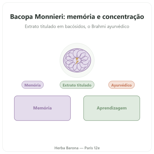 Bacopa Monnieri (bacosídeos) Extrato – Frasco de 60 cápsulas apresentação Paris Herba Barona