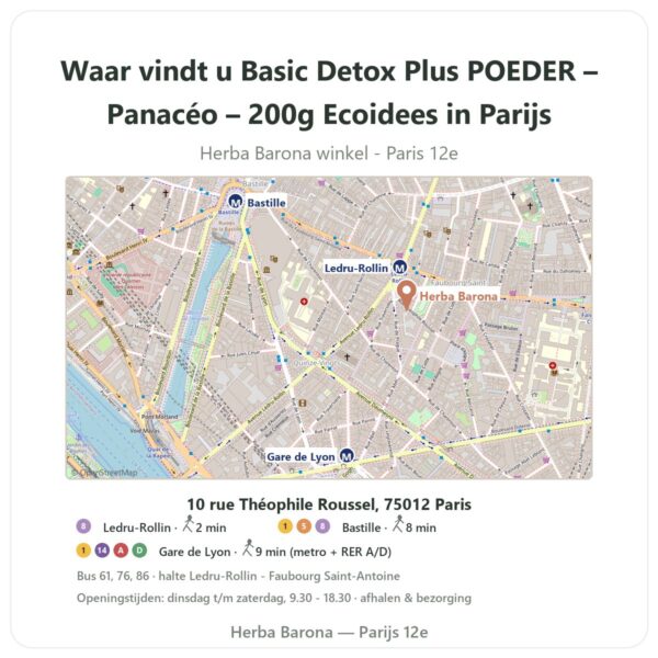 Waar vindt u Basic Detox Plus POEDER – Panacéo – 200g Ecoidees in Parijs - winkelplattegrond Herba Barona Paris 12e
