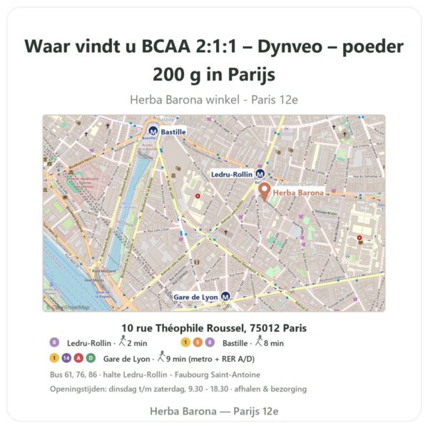 Waar vindt u BCAA 2:1:1 – Dynveo – poeder 200 g in Parijs - winkelplattegrond Herba Barona Paris 12e