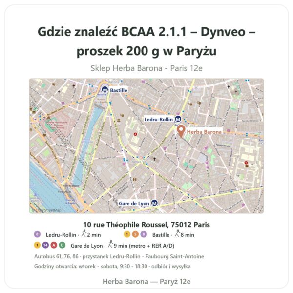 Gdzie znaleźć BCAA 2.1.1 – Dynveo – proszek 200 g w Paryżu - mapa sklepu Herba Barona Paris 12e