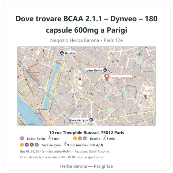 Dove trovare BCAA 2.1.1 – Dynveo – 180 capsule 600mg a Parigi - mappa del negozio Herba Barona Paris 12e