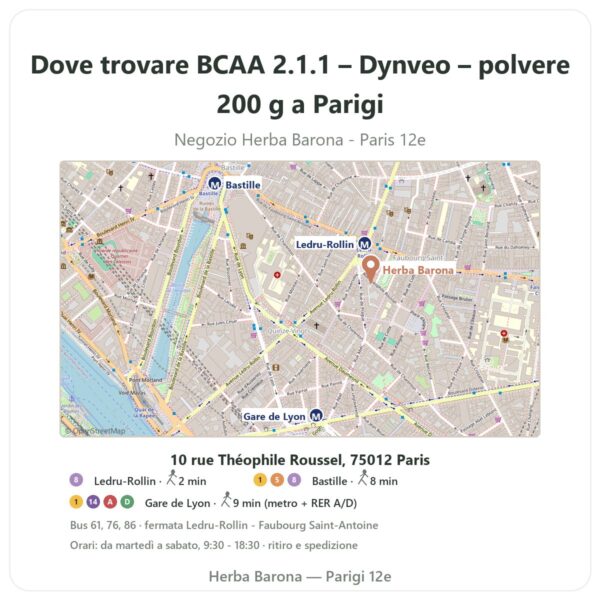 Dove trovare BCAA 2.1.1 – Dynveo – polvere 200 g a Parigi - mappa del negozio Herba Barona Paris 12e
