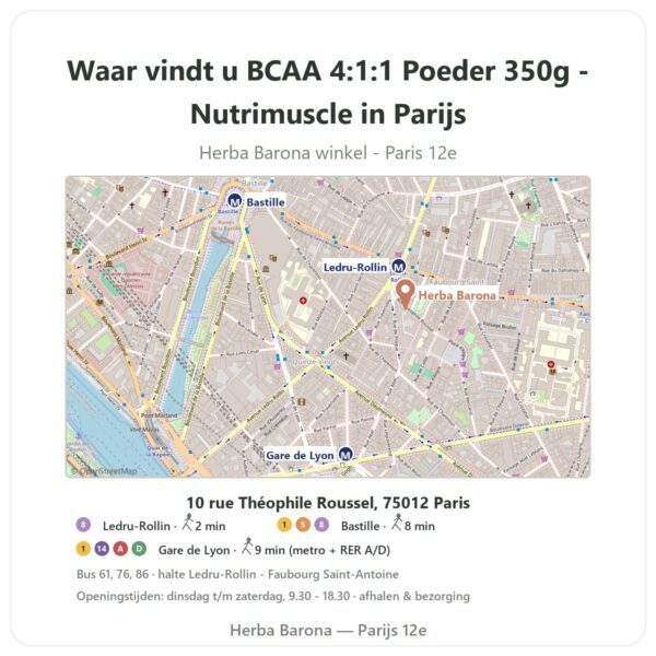 Waar vindt u BCAA 4:1:1 Poeder 350g - Nutrimuscle in Parijs - winkelplattegrond Herba Barona Paris 12e