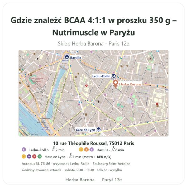 Gdzie znaleźć BCAA 4:1:1 w proszku 350 g – Nutrimuscle w Paryżu - mapa sklepu Herba Barona Paris 12e