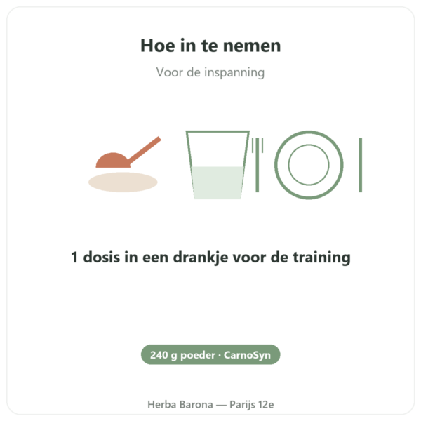 Bèta-Alanine Poeder 240g - Nutrimuscle gebruiksaanwijzing en dosering Paris Herba Barona