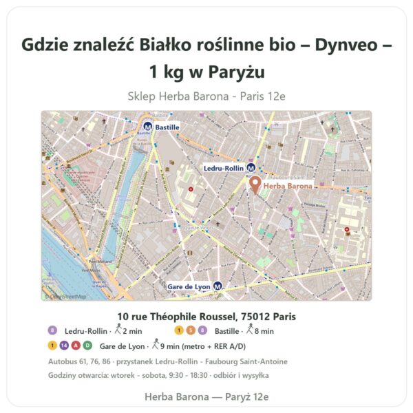 Gdzie znaleźć Białko roślinne bio – Dynveo – 1 kg w Paryżu - mapa sklepu Herba Barona Paris 12e