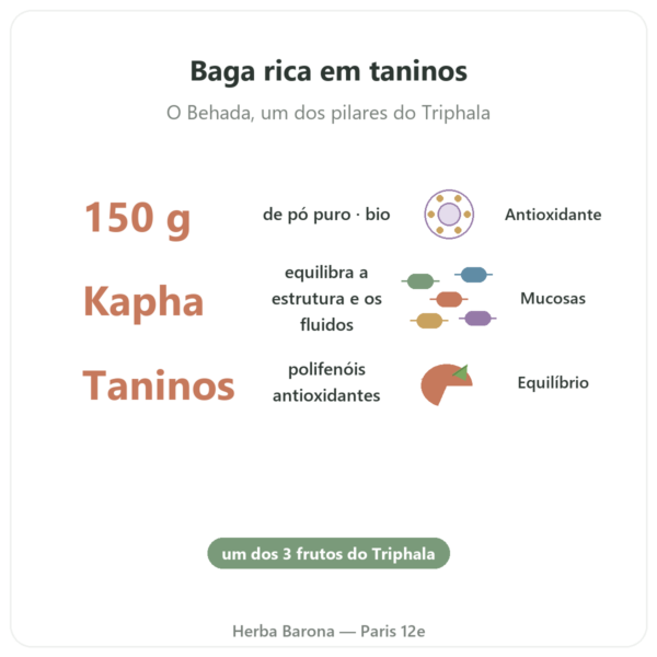 Bibhitaki bio - Saco de pó - 150 g - Ayur-vana benefícios e dados principais Paris Herba Barona