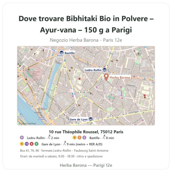 Dove trovare Bibhitaki Bio in Polvere – Ayur-vana – 150 g a Parigi - mappa del negozio Herba Barona Paris 12e