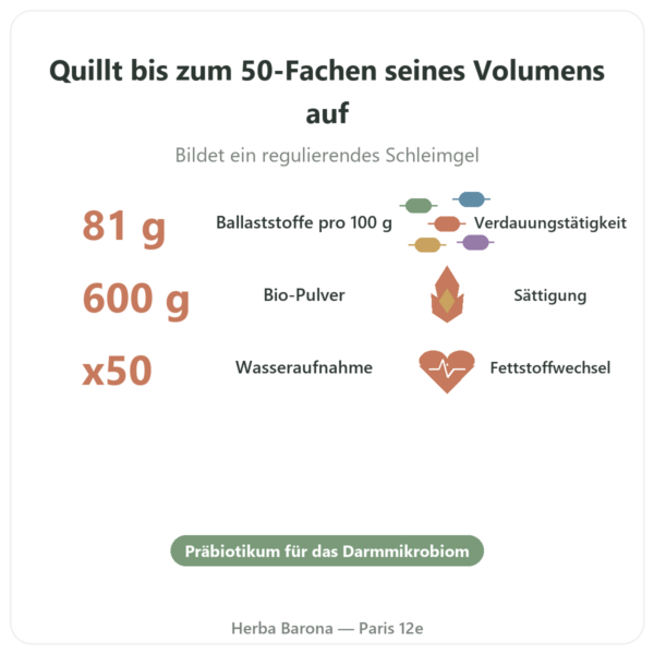 Bio-Flohsamenschalen-Pulver blond – Ethnoscience – 600 g Vorteile und Fakten Paris Herba Barona