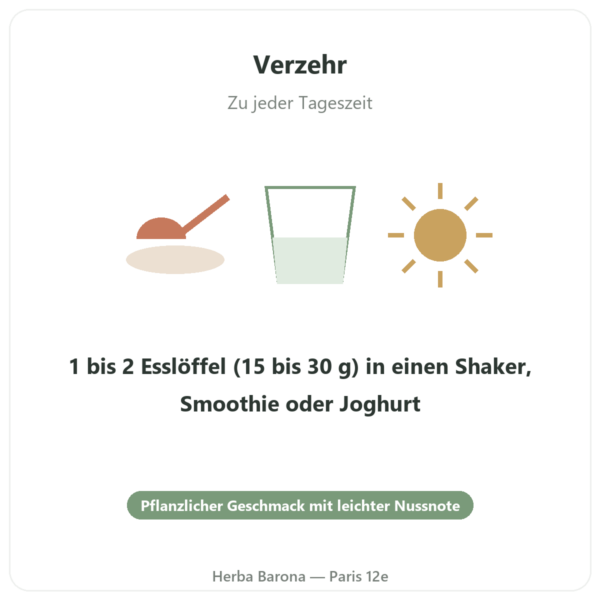 Bio-Hanfprotein-Pulver – Vegetopie – 500g Anwendung und Dosierung Paris Herba Barona