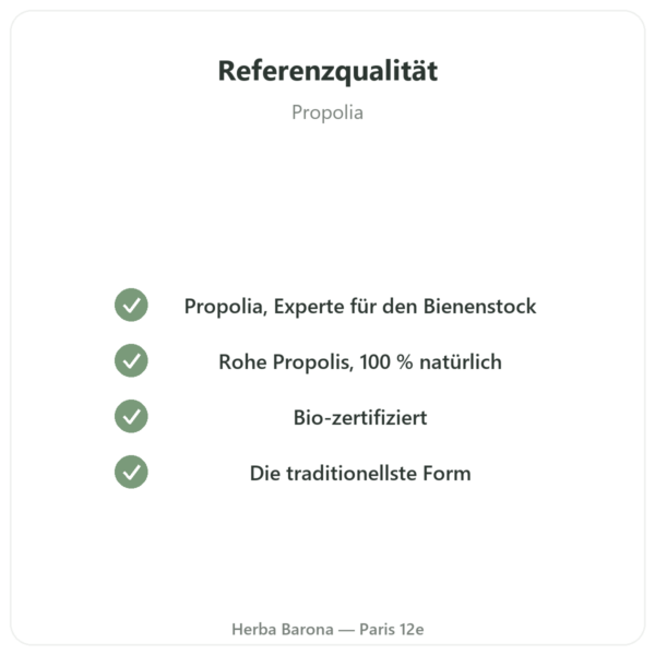 Reine Bio-Kaupropolis in Riegelform – Propolia Qualität Paris Herba Barona