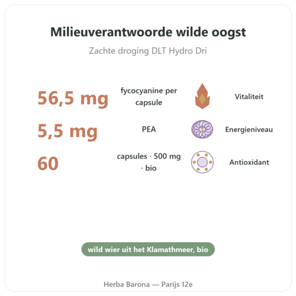 Bio Klamath (AFA) – Dynveo – DLT Hydro Dri® – 500 mg / 60 capsules voordelen en kerngegevens Paris Herba Barona