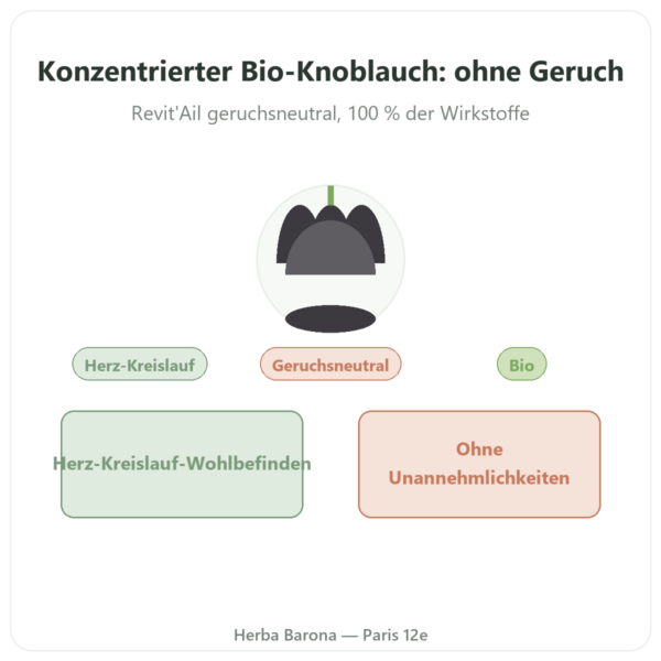 Bio-Knoblauch konzentriert – Revit'Ail – 72 Kapseln – Vecteur Santé Vorstellung Paris Herba Barona