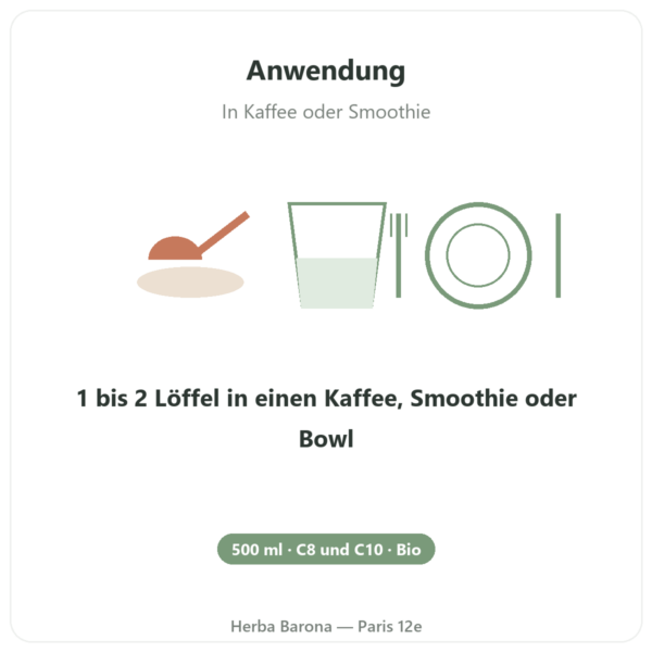 Bio-MCT-Öl Amanprana 500 ml – C8 und C10 Anwendung und Dosierung Paris Herba Barona