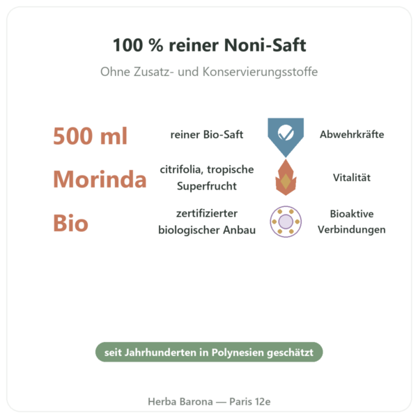 Bio-Noni-Saft aus Hawaii – SFB – 500 ml Vorteile und Fakten Paris Herba Barona