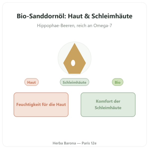Bio-Sanddornöl – 100 ml – Hautpflege & Schleimhäute Omega-7 – Biokhaan Vorstellung Paris Herba Barona