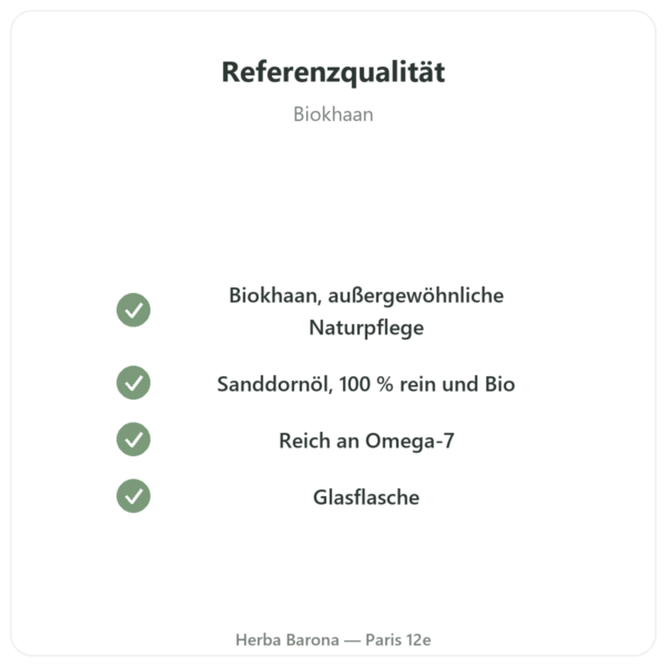 Bio-Sanddornöl – 100 ml – Hautpflege & Schleimhäute Omega-7 – Biokhaan Qualität Paris Herba Barona