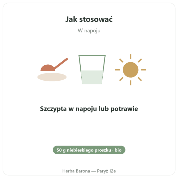 Bio spirulina błękitna w proszku 50 g Bioptimal sposób użycia i dawkowanie Paris Herba Barona