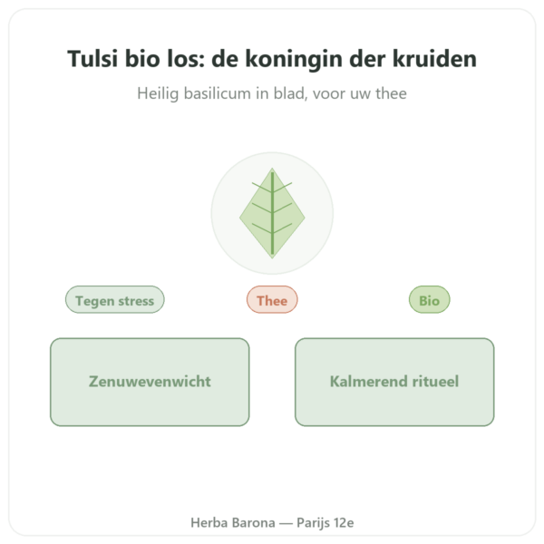 Bio Tulsi Los – zakje van 100 g – Ayur vana presentatie Paris Herba Barona