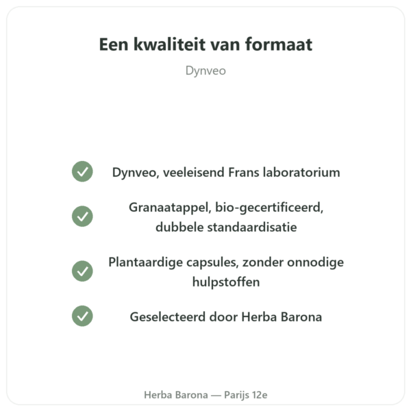 Biologische Granaatappel Dynveo – 375 mg – 60 capsules – 30% Punicalaginen – 50% Polyfenolen kwaliteit Paris Herba Barona