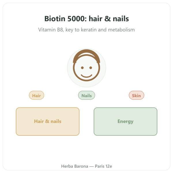 Biotin 5000mcg - Now Foods - 120 Capsules presentation Paris Herba Barona