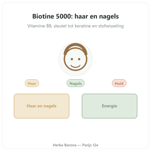 Biotine 5000 mcg – 120 capsules – NOW Foods presentatie Paris Herba Barona