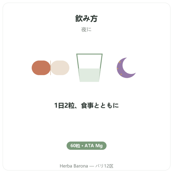 マグネシウム アセチルタウリネート ATA Mg – 60カプセル – Dynveo directions and dosage Paris Herba Barona