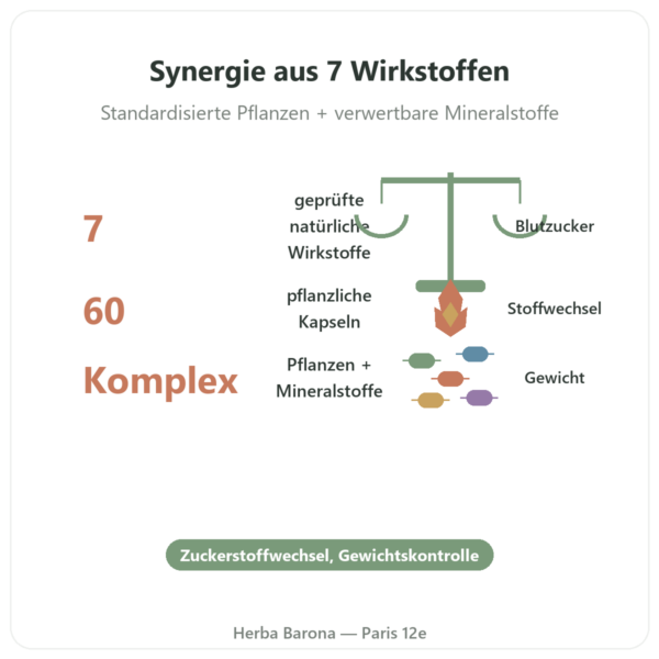 Blutzucker-Komplex 7 – Dynveo – 60 Kapseln Vorteile und Fakten Paris Herba Barona