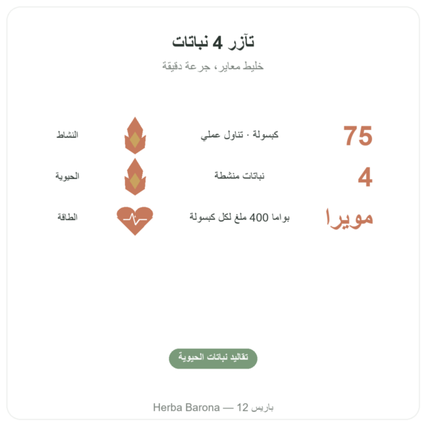 بوا باندي – 75 كبسولة – منشط سريع الفوائد والمعطيات الرئيسية Paris Herba Barona