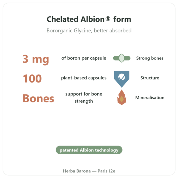 Boron 3mg - 100 Capsules - Now Foods Albion TRAACS benefits and key facts Paris Herba Barona