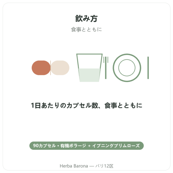 ボリジ・イブニングプリムローズ オーガニック – 90カプセル – Vecteur santé directions and dosage Paris Herba Barona