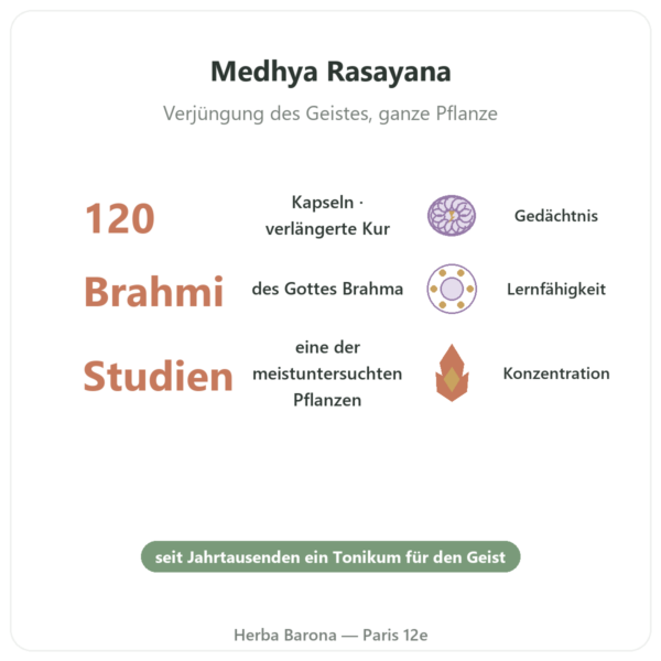 Brahmi (Bacopa Monnieri) – Ayur-vana – 120 Kapseln (Ganzpflanzenpulver) Vorteile und Fakten Paris Herba Barona