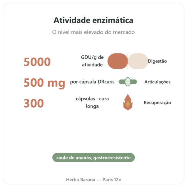 Bromelaína Dynveo 300 Cápsulas 500mg benefícios e dados principais Paris Herba Barona