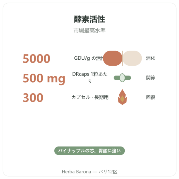 Dynveo ブロメライン 500mg 300カプセル benefits and key facts Paris Herba Barona