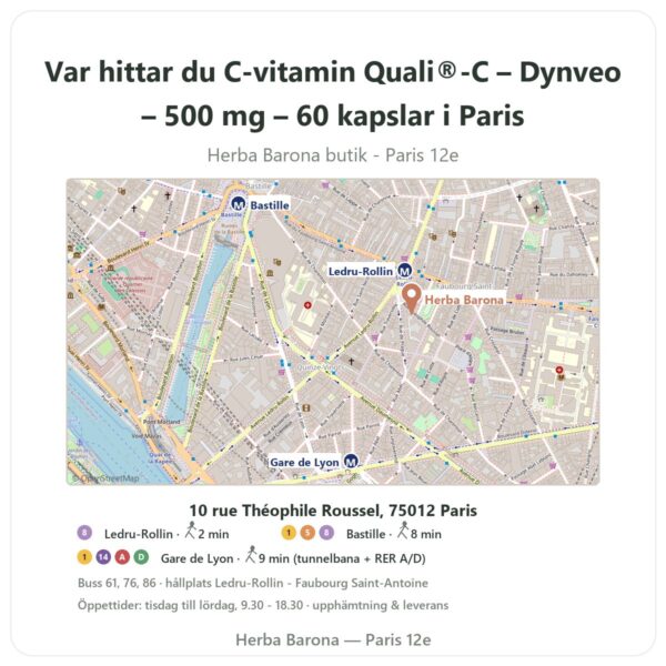 Var hittar du C-vitamin Quali®-C – Dynveo – 500 mg – 60 kapslar i Paris - butikskarta Herba Barona Paris 12e