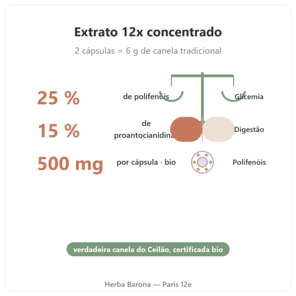 Canela do Ceilão – 50% polifenóis – Dynveo – 500mg / 60 cápsulas benefícios e dados principais Paris Herba Barona