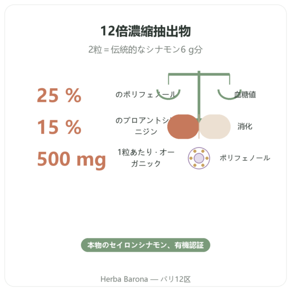 セイロンシナモン – ポリフェノール25% – Dynveo -500mg / 60カプセル benefits and key facts Paris Herba Barona