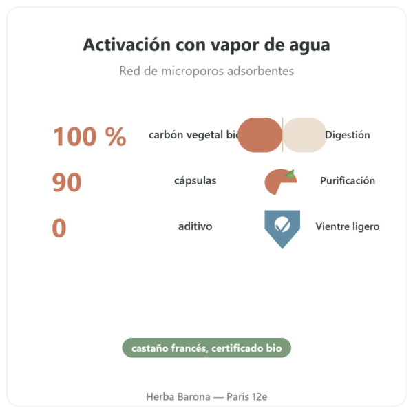 Carbón Activo Vegetal BIO Microporos – 90 cápsulas – Dynveo beneficios y datos clave Paris Herba Barona