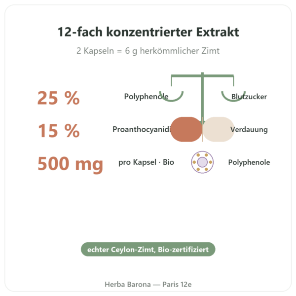 Ceylon-Zimt-Extrakt 50 % Polyphenole – Dynveo – 500 mg – 60 Kapseln Vorteile und Fakten Paris Herba Barona