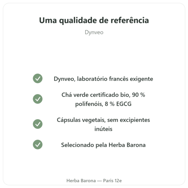 Chá Verde bio – 60 cápsulas 500 mg 90% polifenóis – Dynveo qualidade Paris Herba Barona