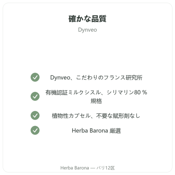 Dynveo オーガニック ミルクシスル(マリアアザミ)200mg 60カプセル quality Paris Herba Barona