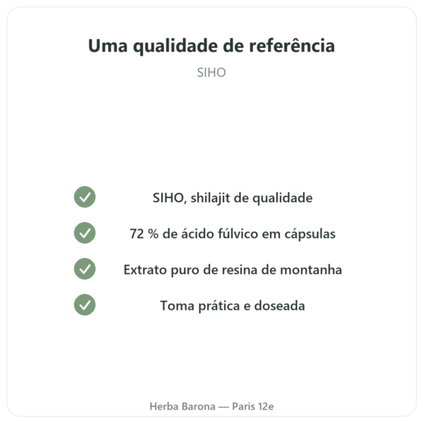 Chilagite em cápsulas puro rico em ácido fúlvico – 60 cápsulas – SIHO qualidade Paris Herba Barona