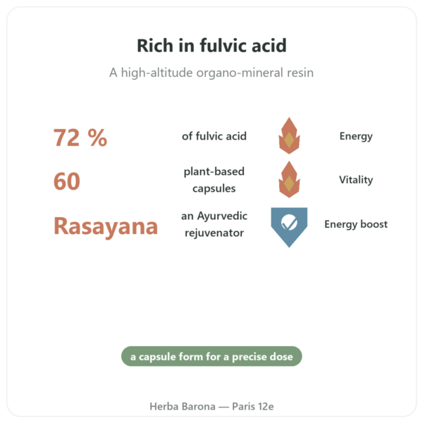Pure Chilagite Capsules Rich in Fulvic Acid - 60 capsules - SIHO benefits and key facts Paris Herba Barona