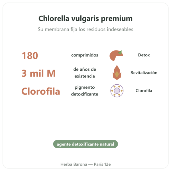Chlorella – Flamant Vert – 180 Comprimidos beneficios y datos clave Paris Herba Barona